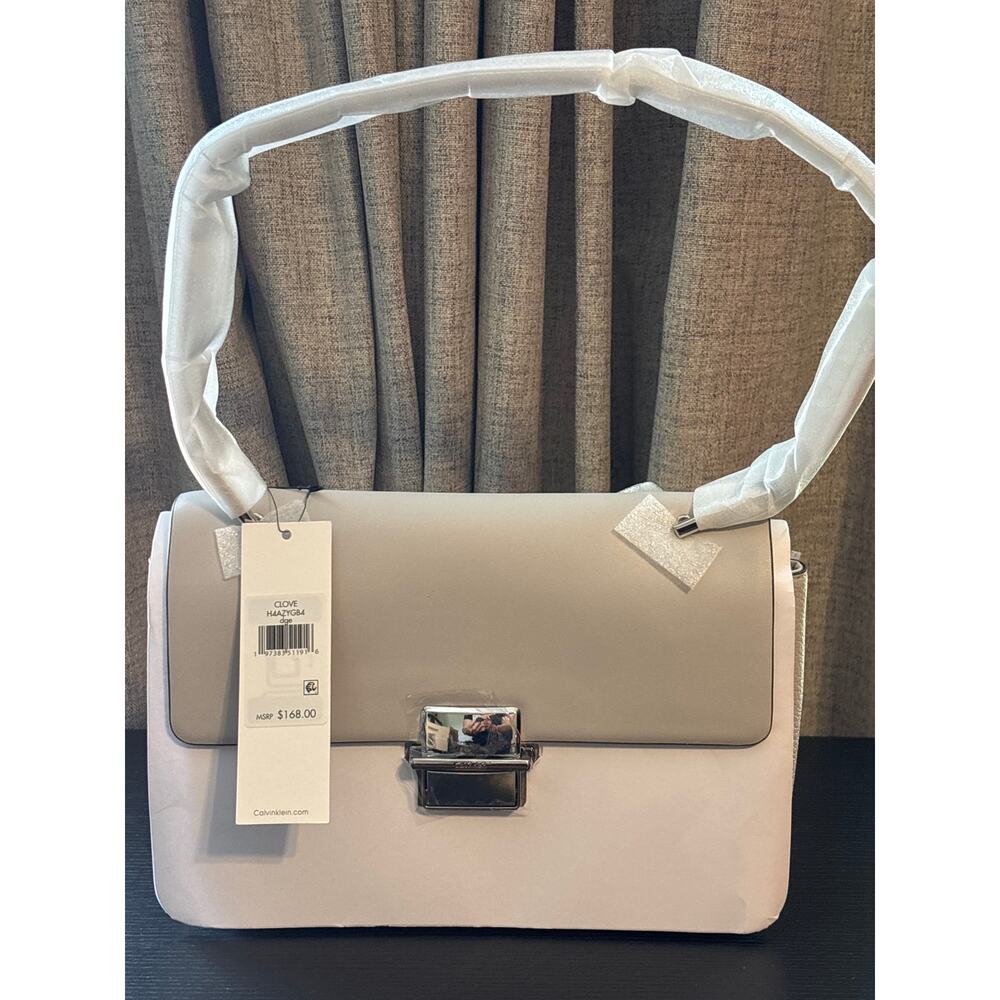 NWT CALVIN KLEIN CLOVE TRIPLE COMPARTMENT TOTE SHOULDER BAG GRAY